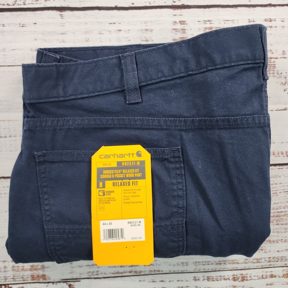 NWT Carhartt Rugged Flex Relaxed Fit Canvas 102517 5-Pocket Work Pant Navy 44x30